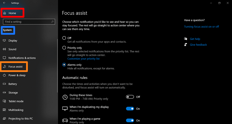 Focus Assist Windows 10
