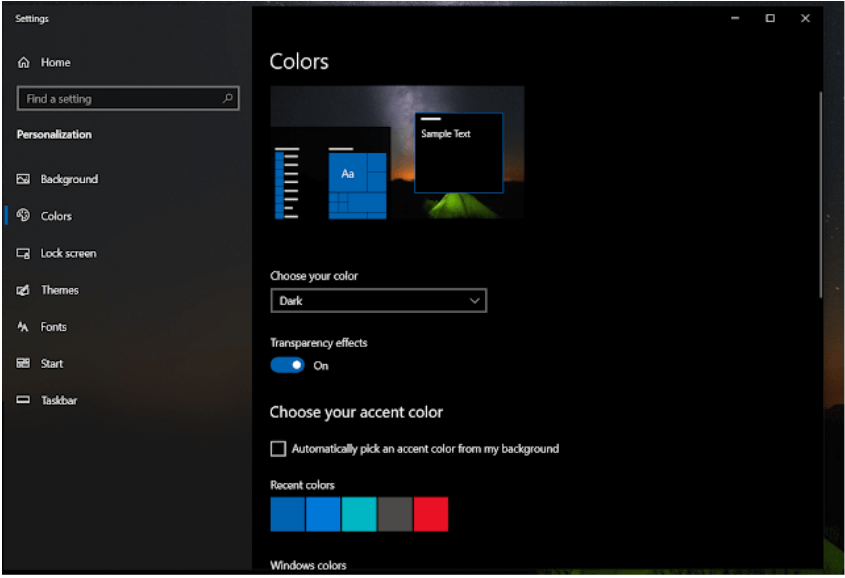Windows 10 Dark Mode