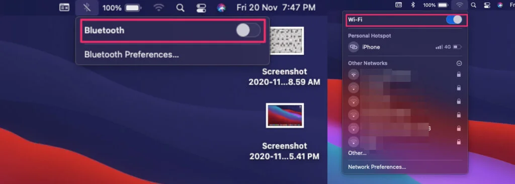 Bluetooth And Wifi Settings For AirDrop