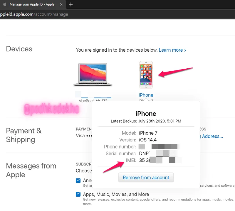 Find Serial Number Of iPhone