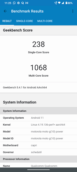 Geekbench 5 Score Moto G10 Power